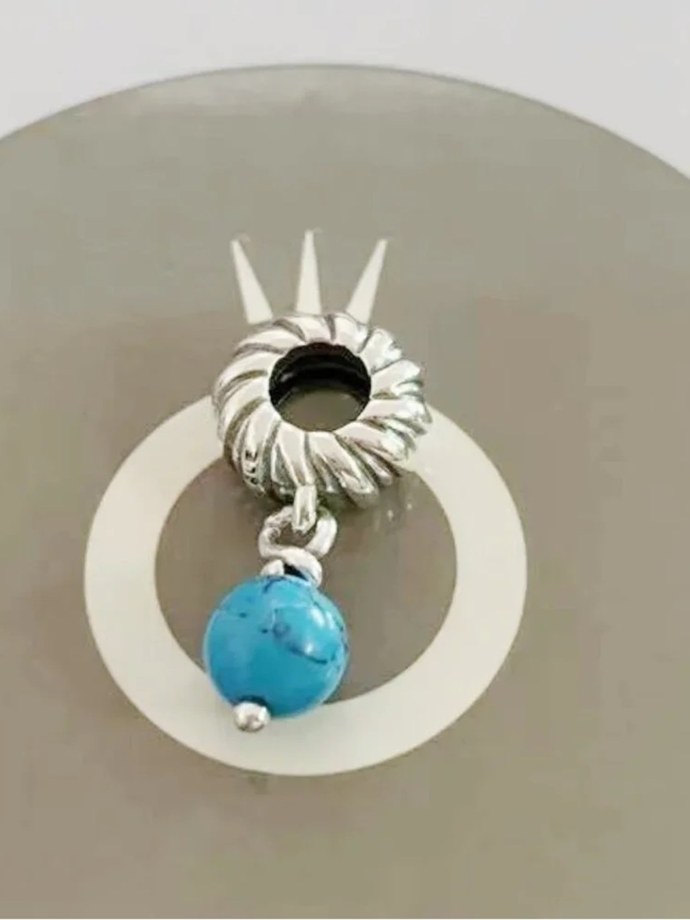 Pandora Silver Charm with Turquoise Blue Bead